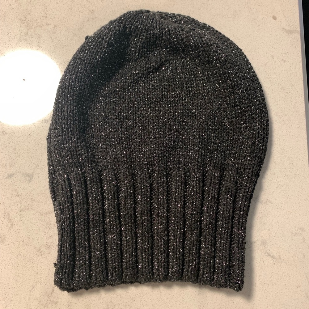 J. Crew Metallic silver beanie hat wool gray black